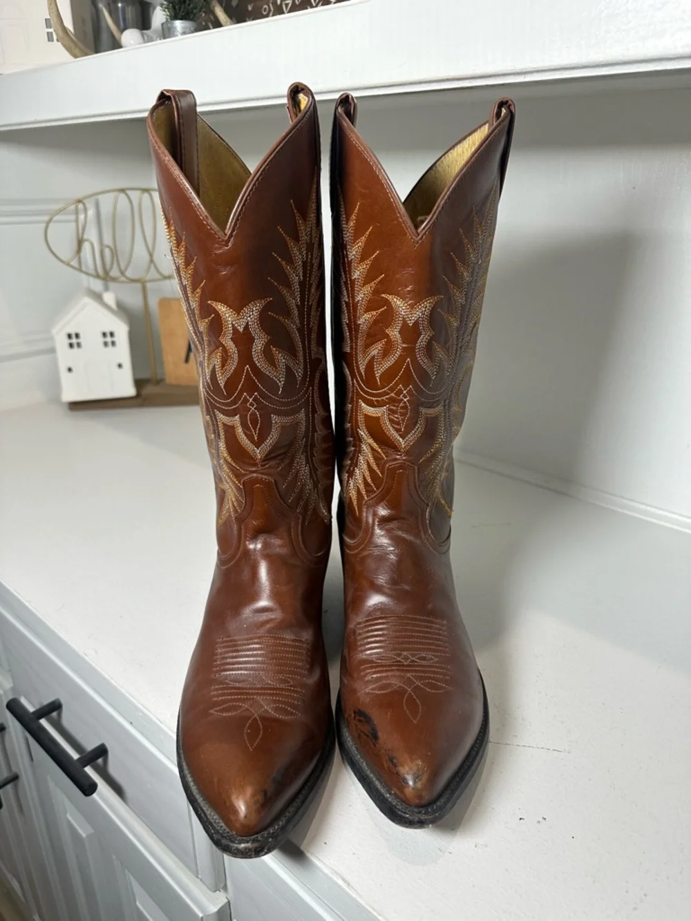 Tony Lama Cowboy Boots Mens 9 Womens 10 10.5 Brown Leather Western Boots Classic - Picture 2 of 10